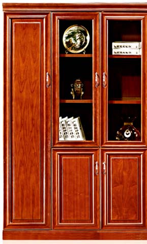 Traditional Reddish Brown 5-Door Wooden Office Display Bookcase with Glass Upper Doors