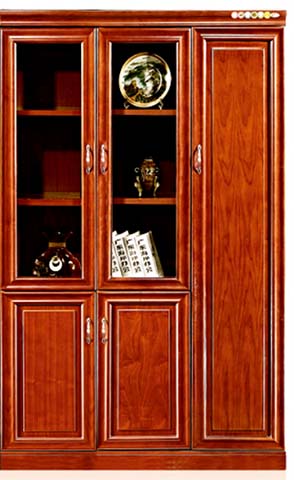 Traditional Reddish-Brown Wooden Executive Office Bookcase with Glass Display Doors