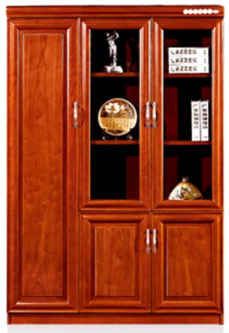 Traditional Reddish Brown Wooden Office Bookcase with Glass Upper and Solid Lower Doors