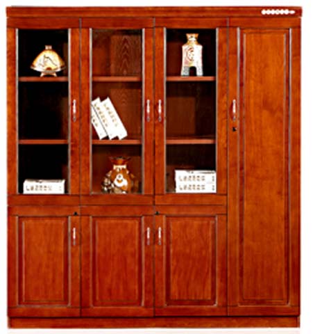 Traditional Wooden Office Bookcase With Glass Upper Doors, Solid Lower Doors And Lockable Side Cabinet