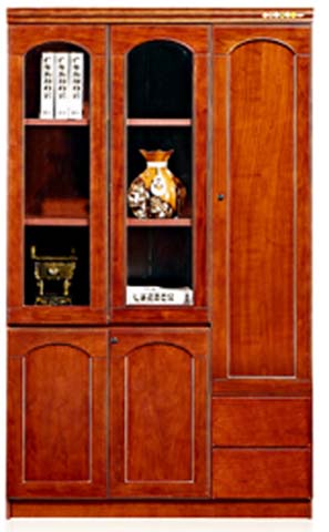 Traditional Reddish Brown 3-Column Wooden Executive Bookcase with Arched Doors