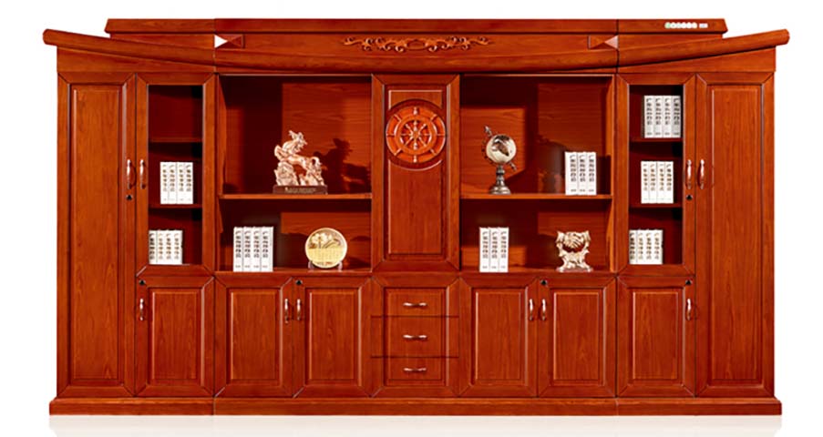 Large Executive Office Bookshelf with Closed Storage and Display Compartments