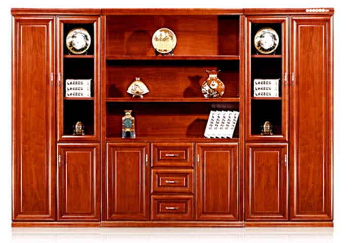 Traditional Mahogany Red 5-Bay Executive Office Bookcase Storage Cabinet