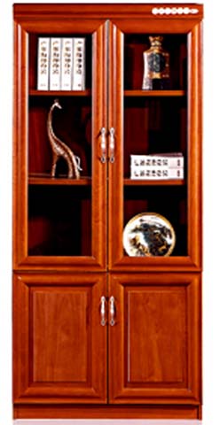 Traditional Warm Brown Wooden Glass-Door Bookcase with Lower Closed Storage