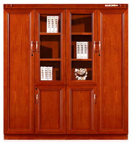 Six-Door Wood Veneer Office Bookcase with Glass Display Section