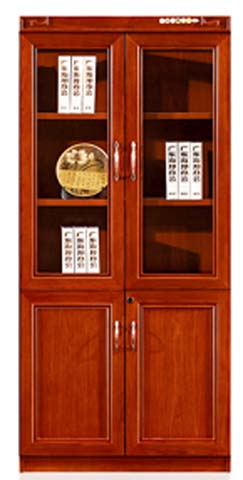 Executive Lockable Wooden Office Bookcase with Upper Glass Doors