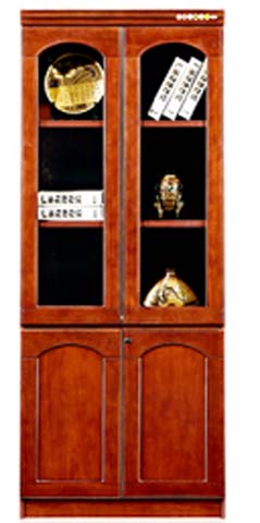 Traditional Lockable Executive Office Wooden Bookcase with Arched Glass Upper Doors