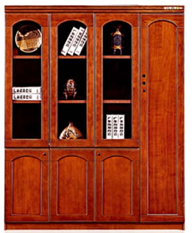 Traditional Executive 4-Bay Wooden Office Bookcase with Glass Display Doors