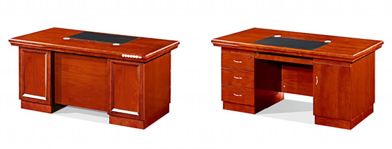 Red Wood Veneer Double Pedestal Executive Desk with Integrated Writing Pad