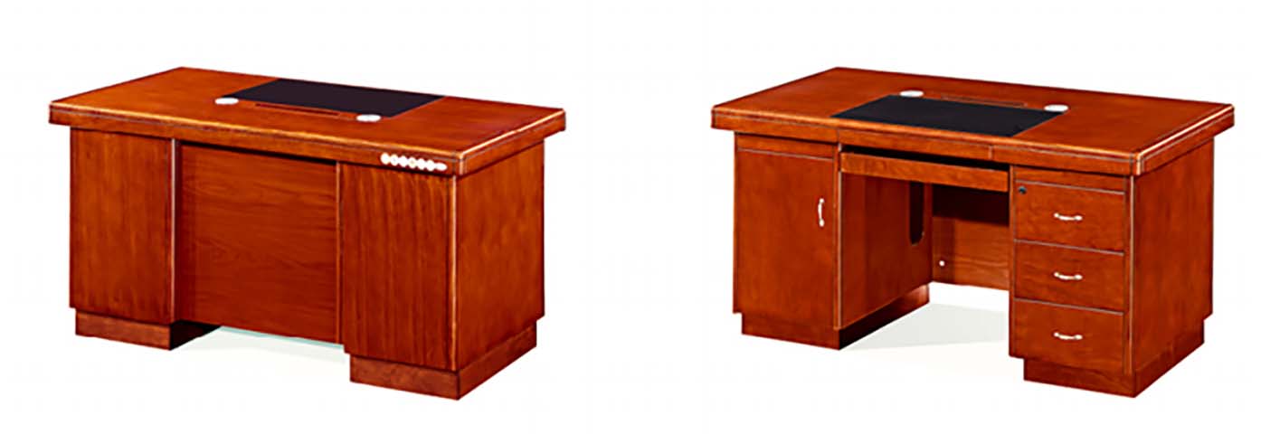 Red-Brown Wood Veneer Double-Pedestal Executive Office Desk