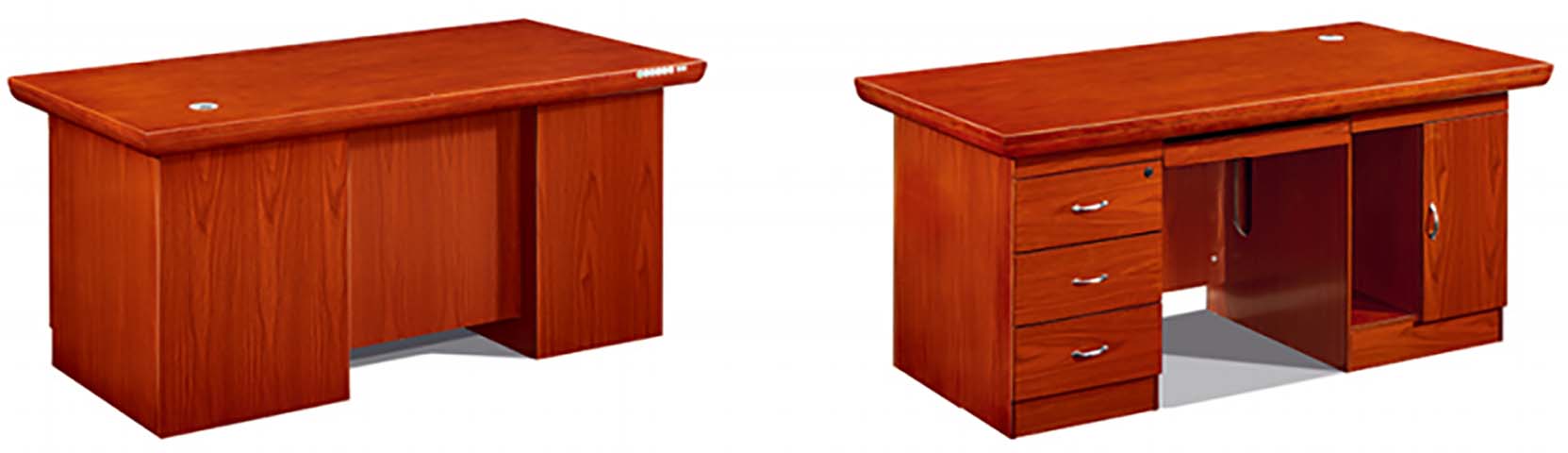 Double Pedestal Glossy Red Wood Veneer Executive Office Desk