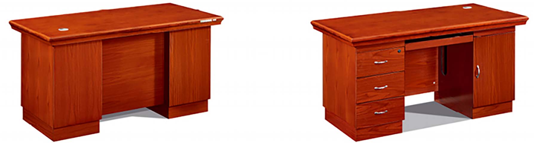 Red-Brown Wood Veneer Double Pedestal Executive Office Desk with Lockable Drawers and Keyboard Tray