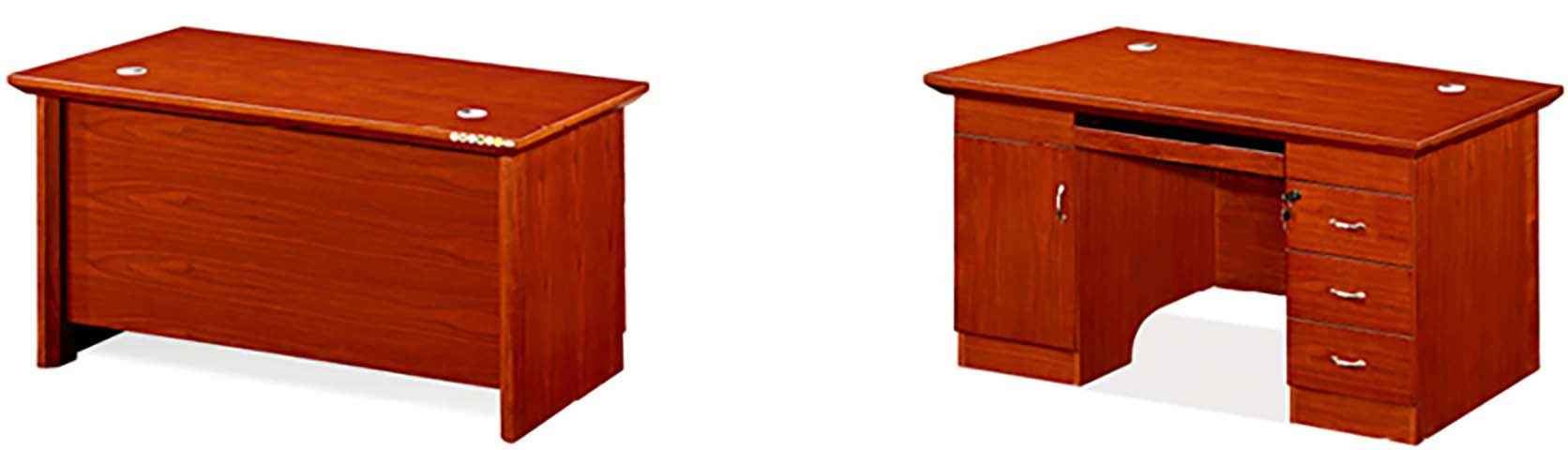 Reddish Brown Single-Pedestal Executive Office Desk with Locking Drawers and Keyboard Tray