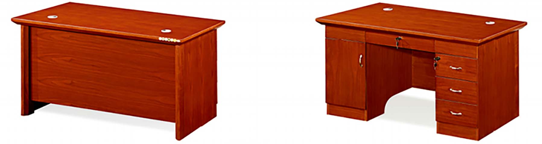 Red-brown wood veneer double pedestal executive office desk