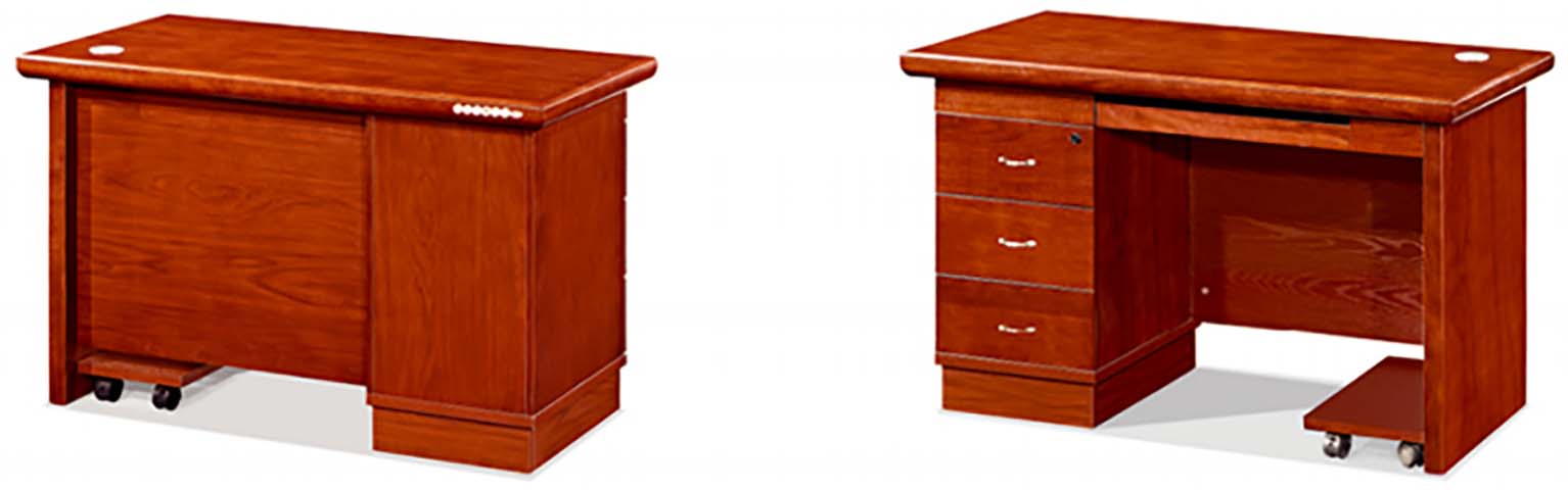 Traditional Wooden Executive Office Desk with Left Pedestal and CPU Trolley