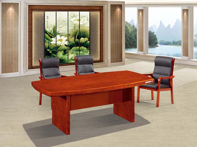 6-Person Boat-End Mahogany Finish Small Conference Table