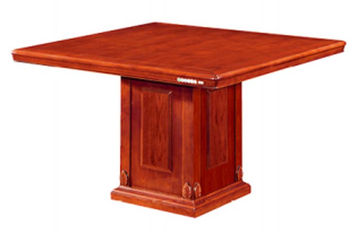 Traditional Reddish Brown Automatic Electric Four-Player Mahjong Table with Central Cabinet Pedestal