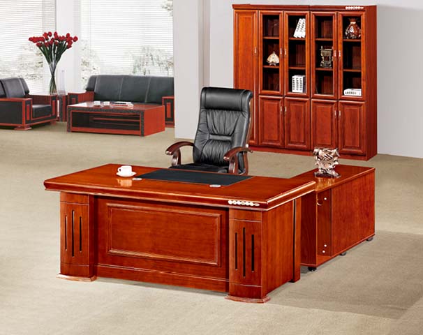 L-Shaped Solid Wood Veneer Executive Office Desk
