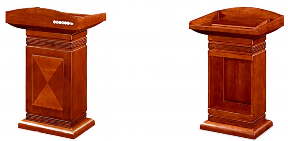 Redwood Grain Carved Standing Speech Podium with Optional Multimedia Control and Open Storage