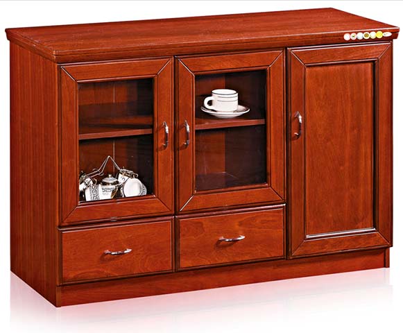 Reddish Brown Wood Veneer 3-Door 2-Drawer Office Tea Service Credenza