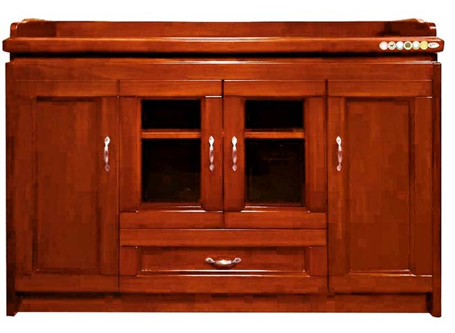 Warm Reddish-Brown Solid Wood Dining Sideboard with Raised Backsplash