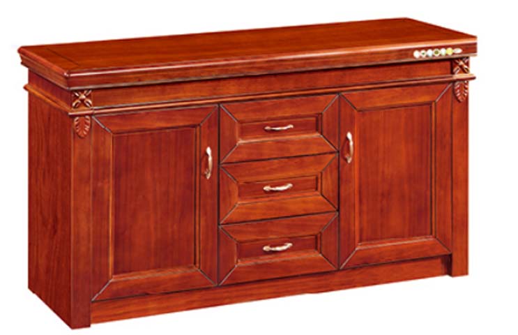 Traditional Red-Brown Wood Office Storage Credenza with 3 Central Drawers and 2 Side Doors