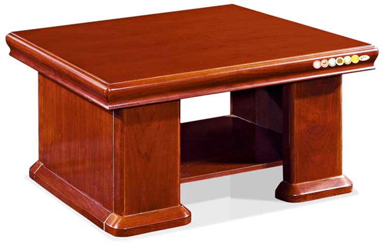 Double Pedestal Glossy Reddish-Brown Wood Office Coffee Table with Lower Storage Shelf