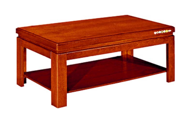 Red-Brown Solid Wood Heated Rectangular Coffee Table with Open Lower Storage Shelf