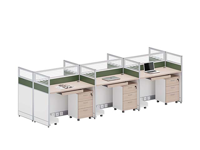 4-Person Linear Partition Workstation with Mobile Pedestals
