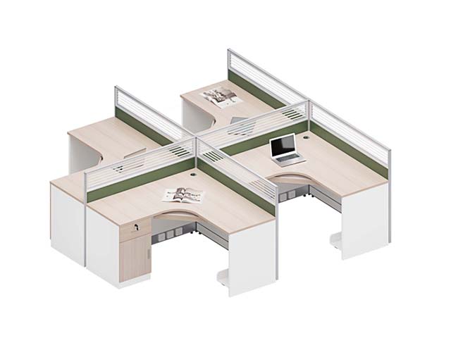 4-Person Cross-Shaped Corner Office Cubicle Workstation with Privacy Partitions and Under-Desk Storage