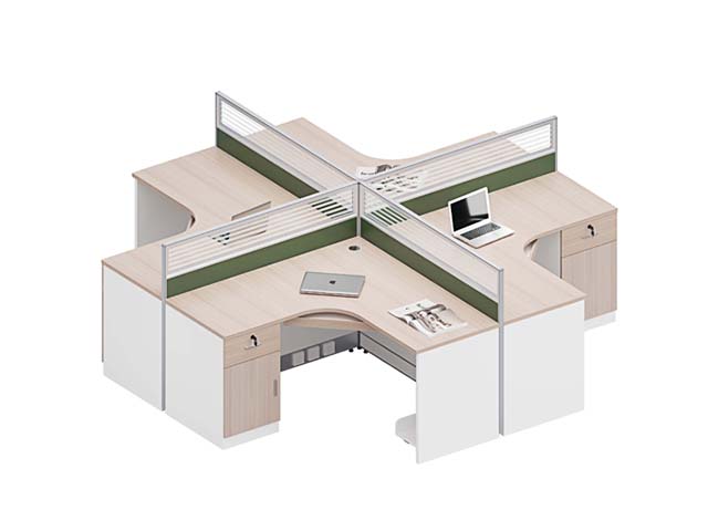 4-Person Cross-Shaped Modular Office Cubicle Workstation with Storage Pedestals