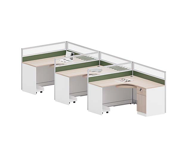 3-Person L-Shaped Cubicle Office Workstation with Partitions and Mobile Pedestals