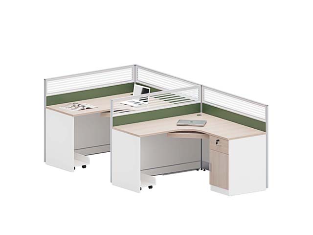 2-Person L-Shaped Fabric Partition Cubicle Workstation with Locking Pedestals and CPU Trolleys
