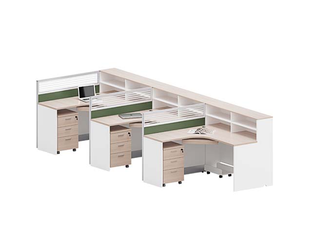 3-Person L-Shaped Modular Office Workstation Cluster with Dividers and Mobile Pedestals