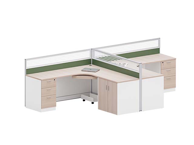 L-Shaped Partitioned Office Workstation Cubicle with Integrated Storage