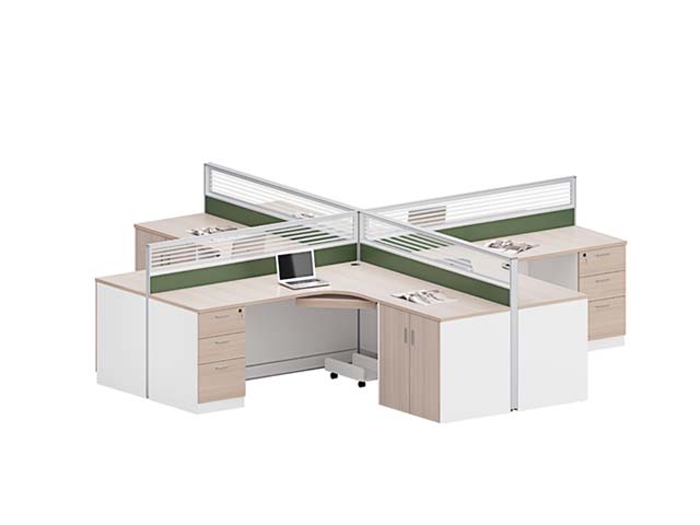 4-Person Cross-Shaped Office Workstation Cubicle with Integrated Storage