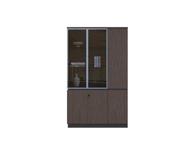 Dark Wood Grain Office Combination Storage Cabinet with Upper Glass Doors