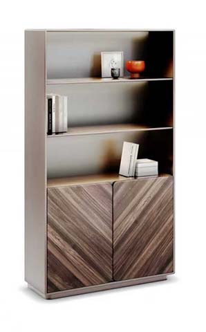 Tall Freestanding Display Bookcase with Chevron Lower Doors