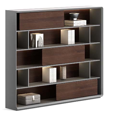 Modern Asymmetrical 5-Tier Office Display Bookcase with Integrated LED Lighting