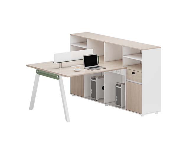 2-Person Office Workstation Desk with Integrated Hutch Storage and Privacy Divider
