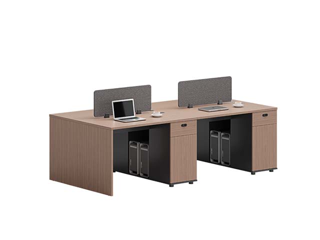 Two-Person Side-by-Side Office Workstation with Privacy Dividers and Integrated Storage