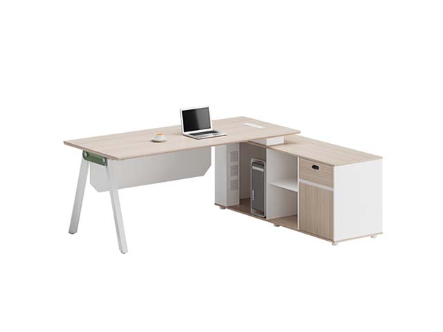 L-Shaped Executive Office Desk with Integrated Side Storage Cabinet