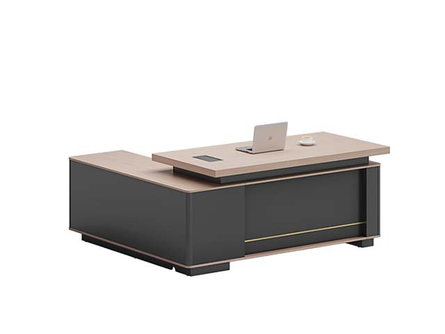 Two-Tone L-Shaped Stepped-Top Executive Office Desk