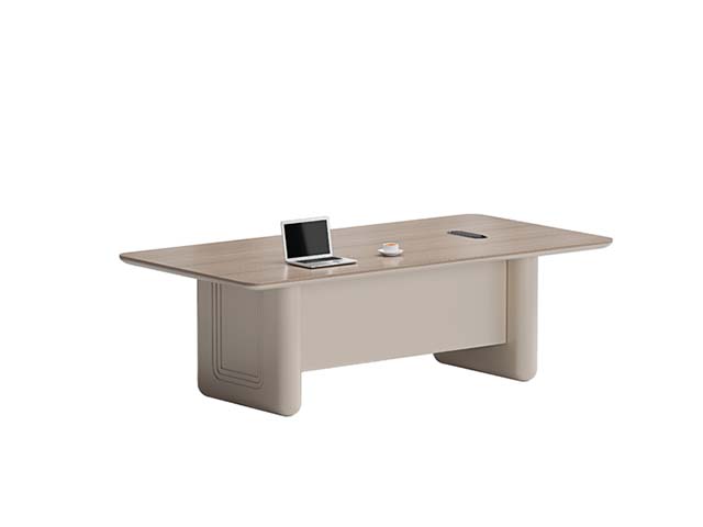 Light Wood Grain Fixed-Height Executive Desk with Beige Dual Pedestal Base
