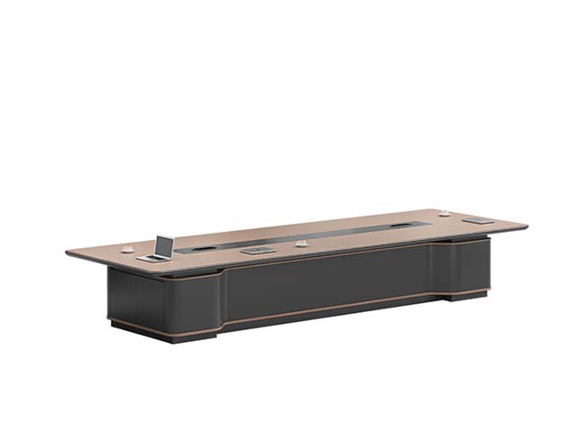 Two-Tone Curved End Large Boardroom Conference Table with Central Cable Management