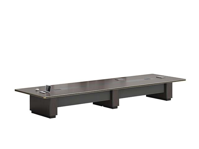 Luxury Dark Rectangular Boardroom Conference Table with Integrated Cable Management