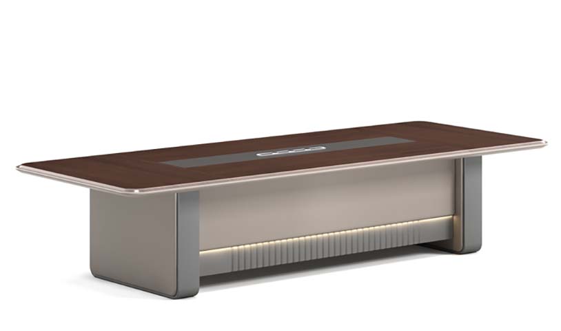 Walnut Veneer Rectangular Boardroom Conference Table with Integrated Power and LED Accent Lighting
