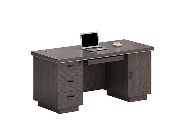 Dark Gray Wood Grain Dual Pedestal Executive Office Desk