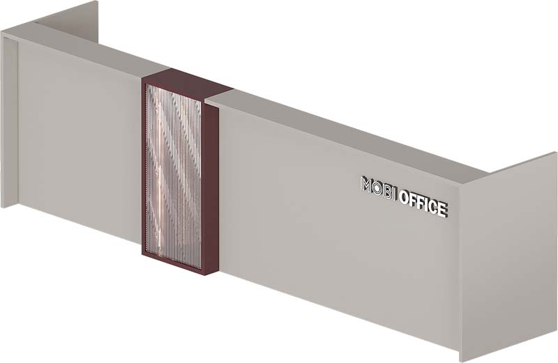 Linear Light Gray Reception Desk with Fluted Glass Accent