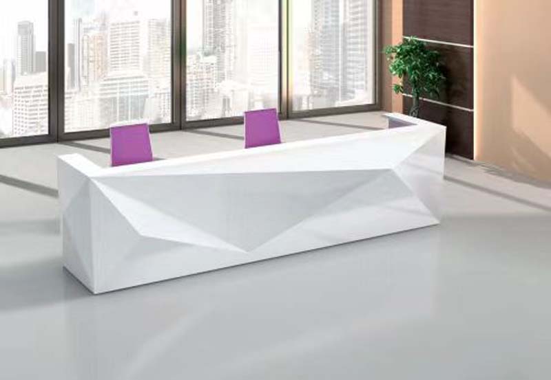 High-Gloss White Geometric Faceted 2-Person L-Shaped Reception Desk